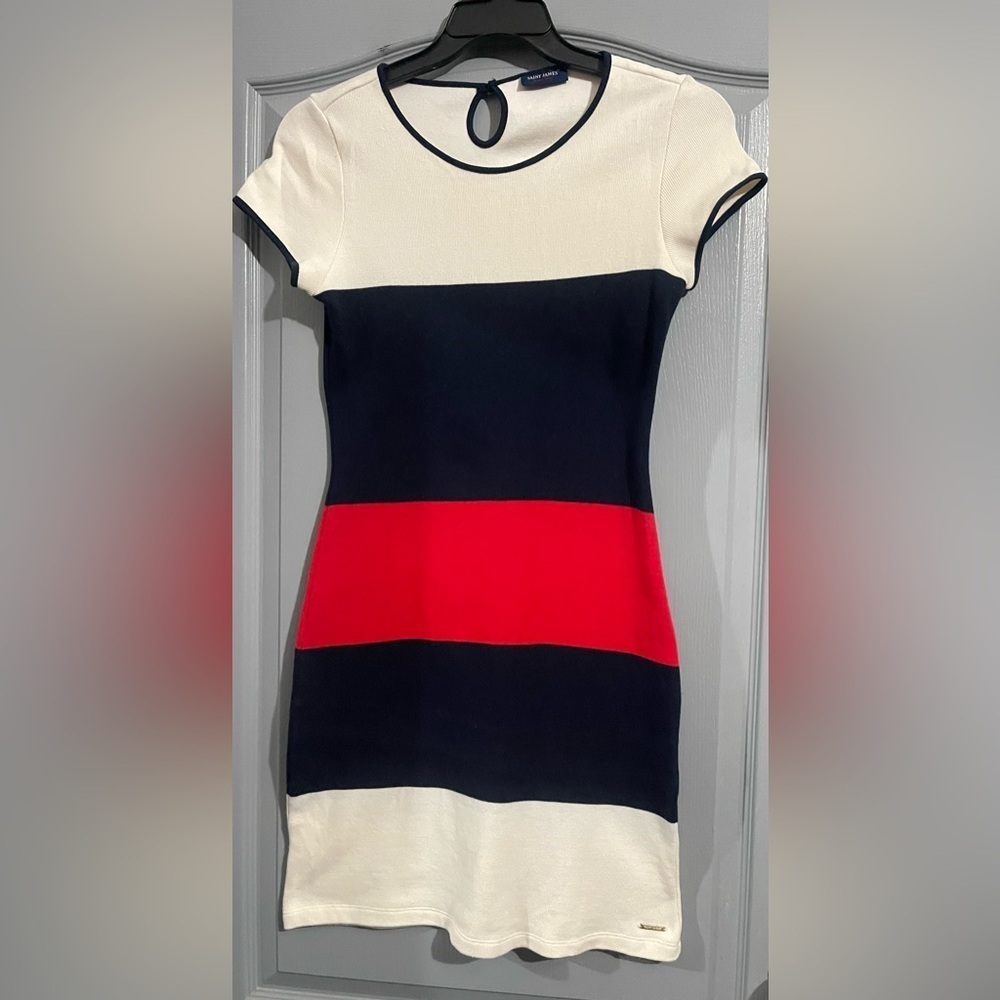 Saint James Color Block Mini Dress - Cream, Black, Red size 8 READ